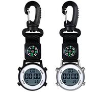 JewelryWe 2pcs Karabineruhr Digital Clip on Quarzuhr Karabiner Taschenuhr mit Leuchtendem Zifferblatt Kalender Wecker Kompass, FOB Uhr für Ärzte Krankenschwestern Sanitäter Köche Sport Unisex