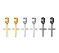 JewelryWe 3 Paare Kreuz Ohrringe Set: Herren Damen Edelstahl Creolen Huggie Ohr Manschette Ohrstecker Ohrhänger Ohrpiercing mit Kreuz Anhänger gold schwarz silber