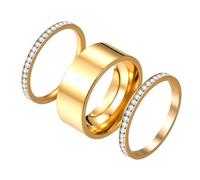 JewelryWe 3 Stück Damenringe Stapelringe Damen 14K vergoldet Edelstahl Stapelbare Ringe Fingerringe mit Zirkonia Elegant Goldringe Statement Ring Breit Schmal Schmuck Geschenk Gold/Silber