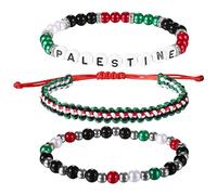 JewelryWe 3 Stück Palästina Armband Perlenarmband: Palästinensische Flagge Handgewebt Geflochten Perlen Armbänder mit Buchstaben PALESTINE Verstellbar Palästina-Souvenir-Armband rot grün schwarz weiß