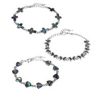 JewelryWe 3er Set Perlmutt Armband für Damen: Silber Edelstahl Verstellbares Gliederarmband Armkette mit Abalone Muschel Kreuz, Herz und Schmetterling Unisex Schmuck Geschenk für Frauen Männer