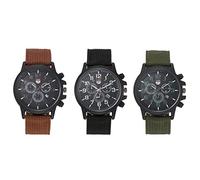 JewelryWe 3pcs Armbanduhr Herren Datum Kalender Analog Quarz Beiläufige Sport Uhr Herrenuhr mit Nylon Textil Armband und 3 kleinen Zifferblättern, Schwarz Braun Grün
