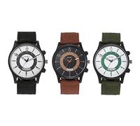 JewelryWe 3pcs Armbanduhr Herren Datum Kalender Analog Quarz Beiläufige Sport Uhr Herrenuhr mit Nylon Textil Armband, Schwarz Braun Grün
