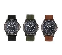 JewelryWe 3pcs Armbanduhr Herren Datum Kalender Analog Quarz Einfach Beiläufige Uhr Herrenuhr mit Nylon Textil Armband, Schwarz Braun Grün