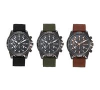 JewelryWe 3pcs Armbanduhr Herren Datum Kalender Analog Quarz Sport Uhr Herrenuhr mit Nylon Textil Armband und Leuchtend Zeiger, Schwarz Braun Grün