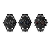 JewelryWe 3pcs Herrenuhr Analog Quarz Kompass Zwei Zeitzone Armbanduhr Männer Leder Armband Uhr Sportuhr mit großem Runden Zifferblatt, Weiß Blau Rot