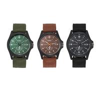 JewelryWe 3pcs Uhren Herren Kalender Analog Quarz Armbanduhr Klassische Einfache Beiläufige Uhr Sportuhr mit Nylon Textil Armband Schwarz/Braun/Armeegrün
