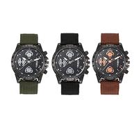 JewelryWe 3pcs Uhren Herren Kalender Analog Quarz Armbanduhr Klassische Leuchtend Zeiger Beiläufige Uhr Sportuhr mit Nylon Textil Armband Schwarz/Braun/Armeegrün