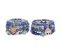 JewelryWe 8 Stück Boho Perlenarmbänder für Damen: Blau Elastische Stapelbare Armbänder Set mit Herz & Lebensbaum Anhänger Perlenkette Armkette Armreif Sommer Strand Schmuck Geschenk