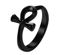 JewelryWe Ankh Kreuz Ring Damen: Schwarz Edelstahl Damen-Ring Antik Ägypten Ankh Kreuz Siegelring Schlüssel des Lebens Amulett Fingerring Ägyptisches Symbol Schmuck Geschenk Frauen Männer Größe 62