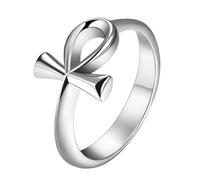 JewelryWe Ankh Kreuz Ring Damen: Silber Edelstahl Damen-Ring Antik Ägypten Ankh Kreuz Siegelring Schlüssel des Lebens Amulett Fingerring Ägyptisches Symbol Schmuck Geschenk Frauen Männer Größe 57
