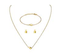 JewelryWe Armband Halskette Ohrringe 4er Set: Gold Edelstahl Schloss Sperren Schmuckset von Armkette, Ohrstecker und Kette mit Anhänger Mode Schlicht Schmuck Geschenk für Damen Mädchen
