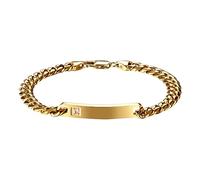 JewelryWe Armband Herren Edelstahl Panzerkette - Edelstahl Zirkonia Glänzend Poliert ID Tag Kubanische Kette Armband Partnerarmband Freundschaftsarmband Geschenk für Männer Junge Gold