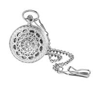 JewelryWe Automatik Taschenuhr mit Kette für Herren: Silber Automatische Mechanische Kettenuhr Skelett Uhr mit Durchbrochenem Muster & Römischen Ziffern Elegant Automatikuhr Anhänger Halskette