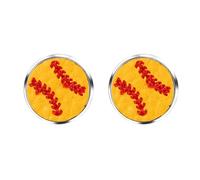 JewelryWe Baseball Ohrstecker Damen Gelb: S925 Sterling Silber Nadel Sport Ohrringe Rote Nähte Ball Design 16mm Hypoallerges Ohr Piercing Softball Tennis Sport-Fan Ohrschmuck für Mädchen Teenager