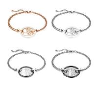 JewelryWe Baum des Lebens Armband Damen: 4 Stück Edelstahl Hohle Lebensbaum Doppelt Ketten Verstellbare Armkette Charms Armreif mit Keramik Kreis Ring Geschenke Frau Freundin Mutter