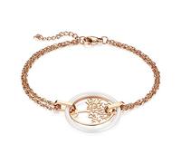JewelryWe Baum des Lebens Armband Damen: Rosegold Edelstahl Hohle Lebensbaum Doppelt Ketten Verstellbare Armkette Charms Armreif mit Weiß Keramik Kreis Ring Geschenke Frau Freundin Mutter