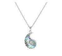 JewelryWe Boho Abalone Halskette Damen: Sommer Blau-grüner Muschel Anhänger mit Edelstahl Kette Maritime Strandkette für Freundin Tochter Schwester Elegant Damenschmuck für Urlaub Alltag Festival