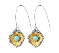 JewelryWe Boho Drop Ohrringe Damen: Vintage Unregelmäßige Tropfen Ohrringe mit Emaille & Türkis Stein Elegant Ethno Stil Ohrhänger mit gehämmerter Struktur Statement Schmuck für Alltag Party Festival