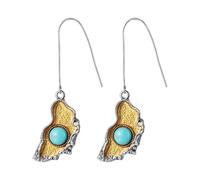 JewelryWe Boho Mond Ohrringe Damen: Vintage Unregelmäßige Tropfen Ohrringe mit Emaille & Türkis Stein Elegant Ethno Stil Ohrhänger Statement Schmuck für Alltag Party Festival, Silber Gold