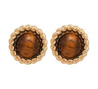 JewelryWe Boho Natürliche Tigerauge Ohrringe: Hypoallerge S925 Silber Nadel Vintage Braune Edelstein Ohrstecker Gedrehte Goldene Fassung Weihnachten Geburtstag Schmuck für Frauen Mädchen