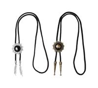 JewelryWe Bolo Krawatte Set Herren: 2 Stück Schwarz Onyx Sonne Bolokrawatte mit Feder Anhänger Vintage Cowboy Lariat Halskette Bolotie Unisex Party Halloween Kostümzubehör für Hemd Hochzeit Party