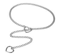 JewelryWe Choker Kette Damen Panzerkette: Y Lariat Lange Halskette Silber Edelstahl Kubanische Kette Schlupfkette mit Herz Anhänger Sexy Punk Collier Geschichtet Schlank Verstellbare Halsband