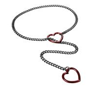 JewelryWe Choker Kette Damen Schlupfkette: Y Lariat Lange Halskette Slip Chain Schwarz Edelstahl Panzerkette mit Rot Herz Anhänger Sexy Punk Collier Geschichtet Schlank Verstellbare Halsband
