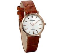 JewelryWe Damen Armbanduhr, Klassiker Analog Quarz Uhr mit Echtleder Uhrenarmband, Lieben, Braun