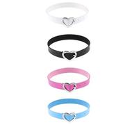 JewelryWe Damen Choker Leder Halsband: 4pcs Gothic Punk Lolita Herz Collier Kette verstellbare Schnalle Lederhalsband Halsreif Kragen Halskette für Frauen Mädchen