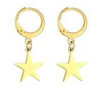 JewelryWe Damen Ohrringe mit Stern Anhänger: Gold Edelstahl Creolen Huggie Ohrhänger Ohrstecker mit Baumelnde Pentagramm Mode Ohrringe für Frauen Mädchen