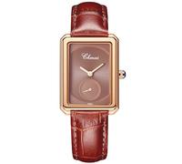 JewelryWe Damenuhr Echtleder Rechteckige Uhr: 30m Wasserdicht Analog Quarz Armbanduhr Damen Braun Echtes Lederarmband Ultradünne Uhr mit Kleinem Sekundenzifferblatt