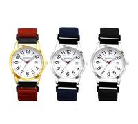 JewelryWe Damenuhr Herrenuhr Geflochten Elastisch: 3 Stück Kalender Analog Quarz Armbanduhr Damen Herren Gewebt Stretcharmband Senioren Uhr mit Stoffarmband & 12/24 Stunden Großen Zahlen Zifferblatt