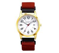 JewelryWe Damenuhr Herrenuhr Geflochten Elastisch: Kalender Analog Quarz Armbanduhr Damen Herren Gewebt Stretcharmband Senioren Uhr mit Weinrot Stoffarmband & 12/24 Stunden Großen Zahlen Zifferblatt