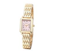 JewelryWe Damenuhr Kleine Rechteckige Armbanduhr: Analog Quarz Uhr Römische Ziffern Abnehmbares Metallarmband Elegant Büro Alltagsuhr Geschenk für Damen Frauen Gold Pink