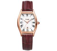 JewelryWe Damenuhr Leder Rechteckige Uhr: Damen Vintage Datum Kalender Analog Quarz Armbanduhr Frauen Rot Lederarmband Geschäft Lässige Uhr mit Römischen Ziffern Tonneau Zifferblatt