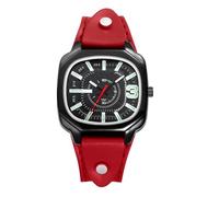 JewelryWe Damenuhr Quadratische Uhr mit Lederarmband: Vintage Analog Quarz Armbanduhr Damen Herren Rot Echtleder Armband Halloween Punk Uhr mit Leuchtzeiger & Schwarz Großem Eckigen Zifferblatt