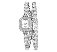JewelryWe Damenuhr Quadratische Uhren mit Tennisarmband: Silber Glitzer Strass Analog Quarz Armbanduhr Damen Kleine Rechteckige Uhr mit Mehrreihig Tennis Armband - Verwandelbar als Choker Halskette