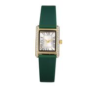 JewelryWe Damenuhr Rechteckige Armbanduhr mit Silikonarmband: Grün Analog Quarzuhr Damen Römische Ziffern Elegante Uhr mit Strass Gold Rechteck Gehäuse für Alltag & Büro