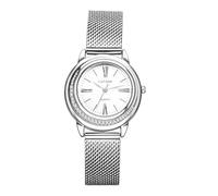 JewelryWe Damenuhr Uhr mit Milanaise Armband: Elegant Analog Quarz Armbanduhr Damen Silber Verstellbares Mesh Edelstahlarmband Strass Uhr mit Weiß Römischen Ziffern Zifferblatt