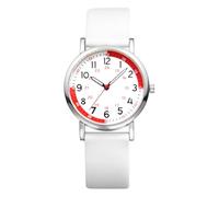 JewelryWe Damenuhr Uhr mit Silikonarmband und Pulsberechnung: Damen Analog Quarz Armbanduhr Weiß Silikon Armband Pulsuhr Krankenschwester Uhr mit Pulsmesser & 12/24 Stunden Großen Zahlen Zifferblatt