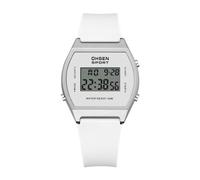 JewelryWe Digitaluhr Herren Gummi Tonneau: 12/24H 30M wasserdichte Elektronische Digital Armbanduhr Weiß Kautschuk Band Multifunktional Sport Uhr mit Kalender Wecker Stoppuhr LED-Beleuchtung