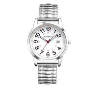 JewelryWe Elastische Uhr mit Großen Zahlen: Klassische Einfache Kalender Analog Quarz Armbanduhr Damen Herren Silber Edelstahl Stretcharmband Unisex Uhr mit Zugarmband und 12/24 Stunden Zifferblatt