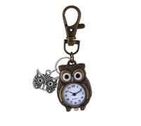 JewelryWe Eule Uhr mit Karabiner Schlüsselanhänger: Herren Damen Karabineruhr Vintage Bronze Niedliche Eule Analog Quarz Taschenuhr mit Weiß Rundem Digital Zifferblatt