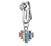 JewelryWe Fake Bauchnabelpiercing Silber Damen: Chirurgenstahl Clip Fake Bauchnabel Piercing mit Regenbogen Farbigen Zirkonia Herz Anhänger Fake Belly Piercing Bauchschmuck für Frauen Mädchen