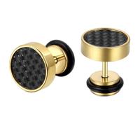 JewelryWe Fake Plug Ohrstecker Herren: Edelstahl Tunnel Ohrringe mit Kohlefaser Kohlenstofffaser Inlay Fake Ohr Plugs Ohrstecker Schraube Helix Tragus Piercings 8mm Gold Schwarz