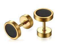 JewelryWe Fake Plug Ohrstecker Ohrringe: Gold Edelstahl Rund Kreis Gestüt Ohrringe mit Schwarz Emaille Unisex Minimalistisch Ohrstecker Fake Plugs Ohr Cheater Tunnel Piercing für Damen Herren