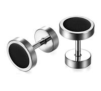 JewelryWe Fake Plug Ohrstecker Ohrringe: Silber Edelstahl Rund Kreis Gestüt Ohrringe mit Schwarz Emaille Unisex Minimalistisch Ohrstecker Fake Plugs Ohr Cheater Tunnel Piercing für Damen Herren