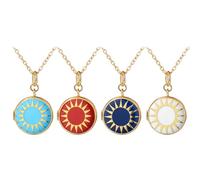 JewelryWe Foto Medaillon Halskette für Damen: 4pcs Vergoldet Emaille Sonnen Rund Photo Bild Anhänger mit Kette Gold Medaillon zum Öffnen Halskette Schmuck Geschenk für Mutter Tochter Freundin