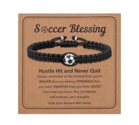 JewelryWe Fußball Armband für Kinder: Schwarz Geflochtenes Sportarmband mit Metall Football Anhänger Verstellbares freundschaftsarmband Motivations Geschenk für Jungen Mädchen Sohn Tochter